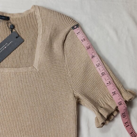 Tommie Hilfiger, NWT, Large, Short Sleeve Sweater, Metallic Gold, Neutral - Picture 13 of 16
